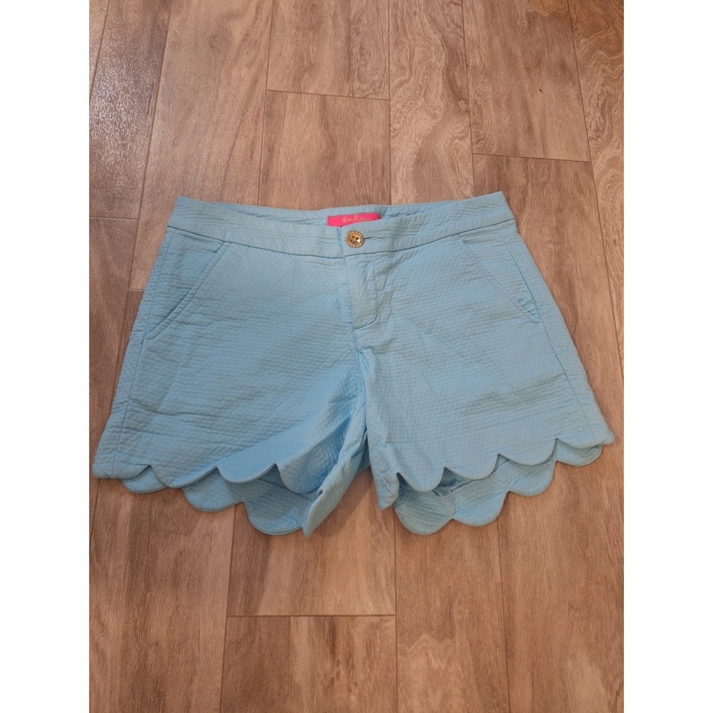Lilly Pulitzer Callahan Scalloped Hem Seersucker Shorts Blue Womens Size‎ 2
